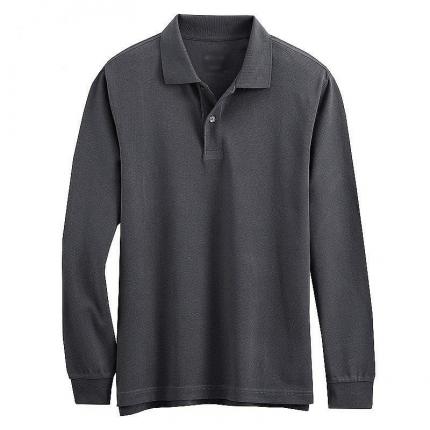 深灰色長袖翻領T恤衫免費提供繡花服務