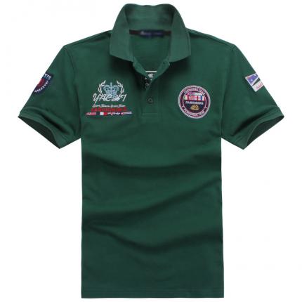 綠色男士短袖翻領POLO衫 時尚繡花圖案