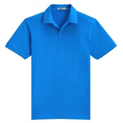 本布領藍色翻領空白商務T恤制作