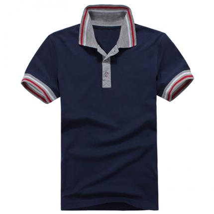 寶藍色男款短袖POLO衫 領袖門襟撞色時尚款式