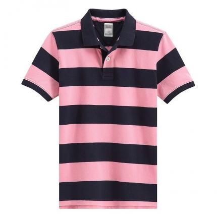 紅黑間隔條紋時尚翻領T恤加工生產