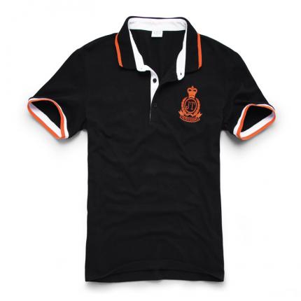 【定制】黑色時尚潮流T恤衫男款短袖 領袖撞色款式