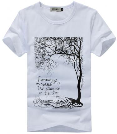 白色印花圓領短袖T恤免費設計