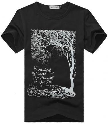 時尚印花圖案黑色圓領文化T恤衫制作