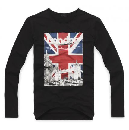 【定制】黑色長袖純棉修身圓領文化衫