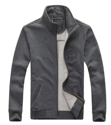 花灰色豎領開衫衛衣，時尚經典款