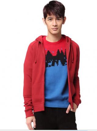 紅色經典休閑款開衫衛衣